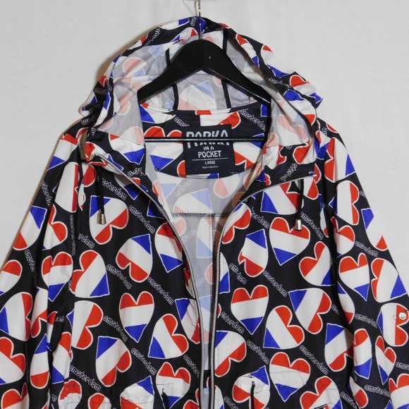 PARKA IN A POCKET Amsterdam Holland Dutch Hearts Lightweight Packable Jacket L - Picture 7 of 11
